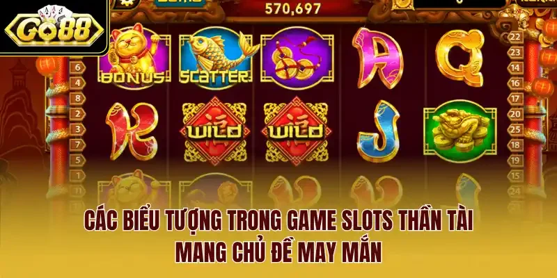 Các biểu tượng trong game Slots thần tài mang chủ đề may mắn.